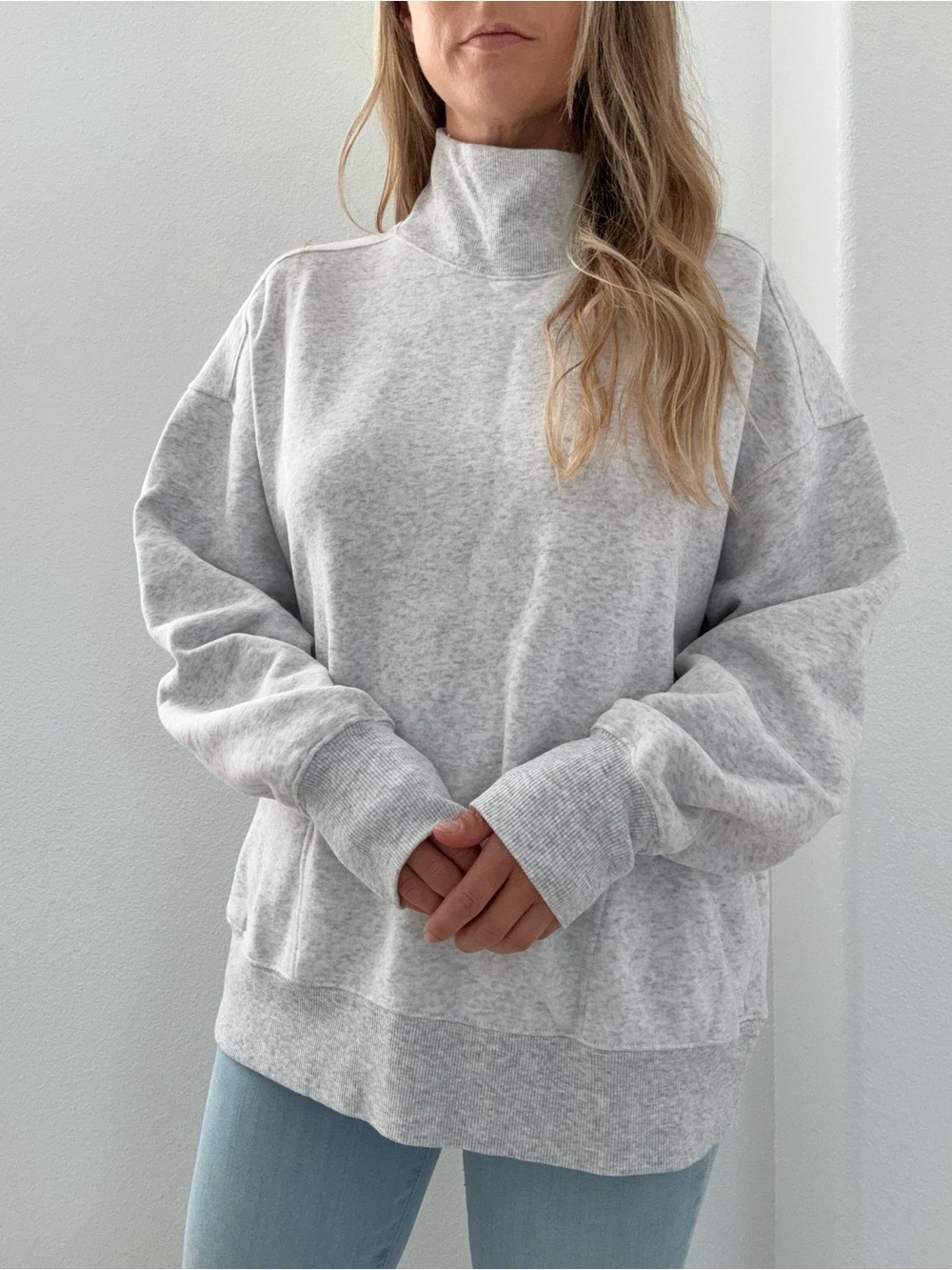 Aerie Offline Mock Neck Sweatshirt with Pockets Light Gray